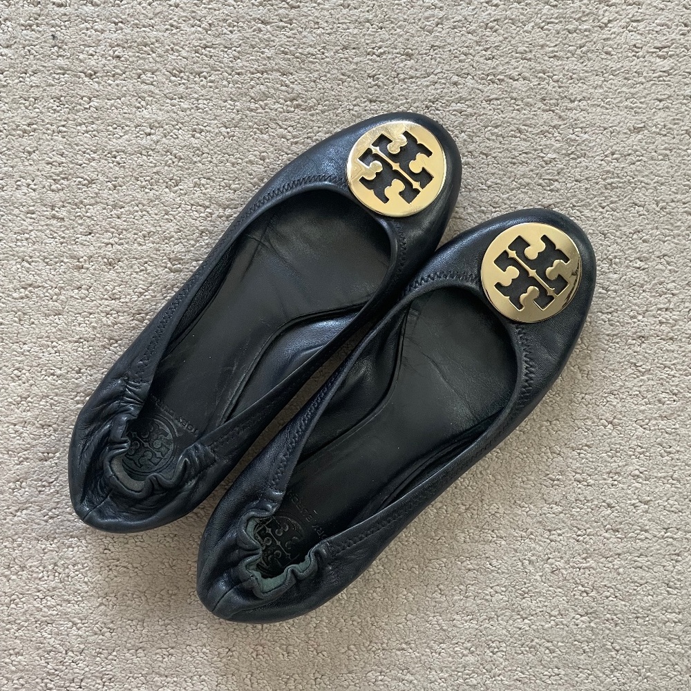 Tory Burch Minnie Travel Ballet Flat | Black Leather